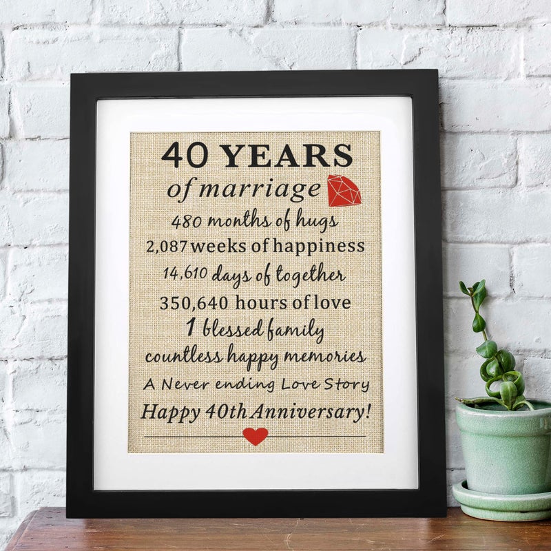 Corfara 40th Anniversary Burlap Print 11" X 13", 40 Years of Wedding Marriage, 40th Wedding Anniversary Present for Couples, Gifts for Mom Dad - Image 3
